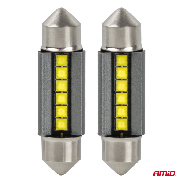 LED CANBUS крушки C5W C10W 36MM 2525 6SMD бели 12V 24V 2броя AMIO-05007 1бр.
