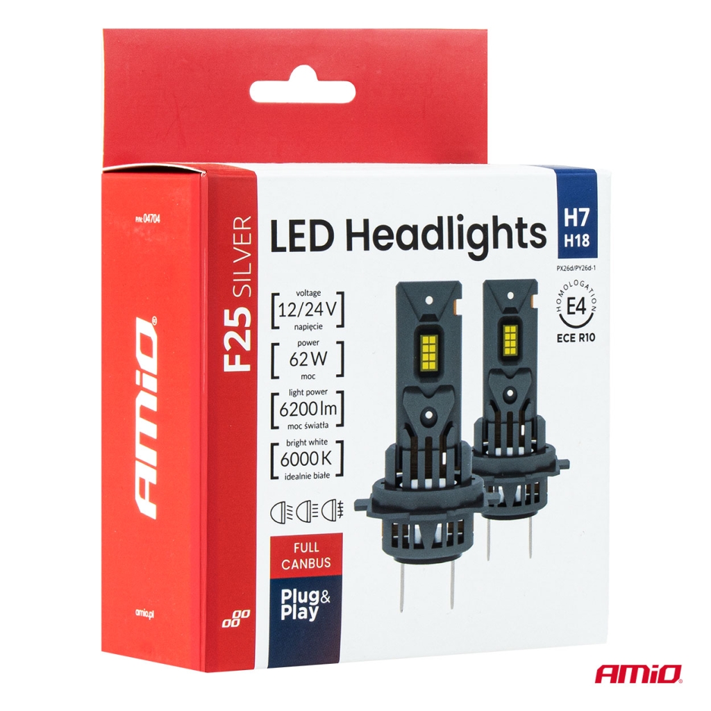LED автомобилни крушки 2броя F25 SILVER FULL CANBUS 62W H7 H18 12V 24V AMIO-04704