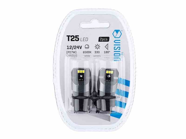 Лампа VISION P27W (T25) 12 / 24V 6x 3020 SMD LED, неполярна, CANBUS, бяла, 2 бр.Carmotion 58338 1кт.