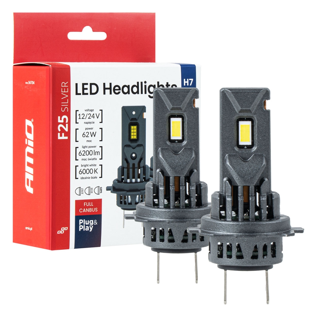 LED автомобилни крушки 2броя F25 SILVER FULL CANBUS 62W H7 H18 12V 24V AMIO-04704