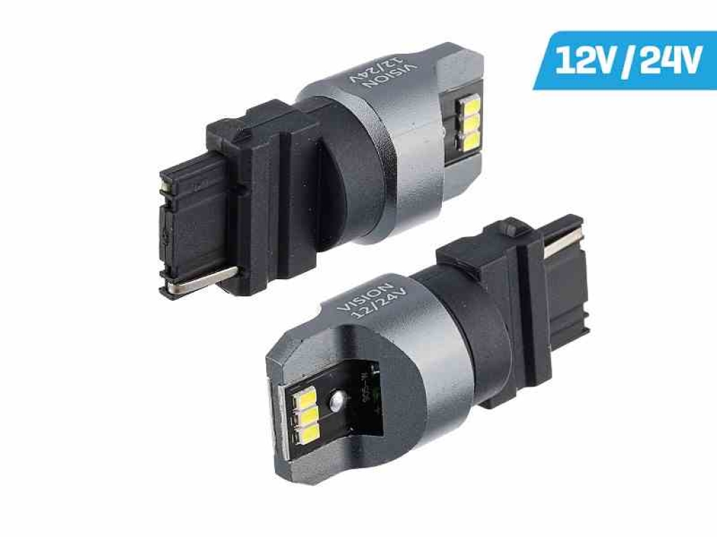 Лампа VISION P27W (T25) 12 / 24V 6x 3020 SMD LED, неполярна, CANBUS, бяла, 2 бр.Carmotion 58338 1кт.