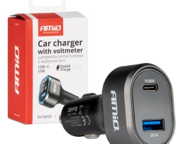 Бързо зарядно за кола с волтметър 48W PD30W QC3.0 USB-A USB-C AMIO-04178 1бр. Бързо зарядно за кола с волтметър 48W PD30W QC3.0 USB-A USB-C AMIO-04178 1бр.