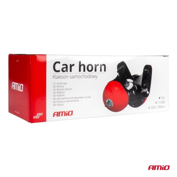 Клаксон, звуков сигнал, комплект 2 бр., червен,12V AMIO-04075 1кт.