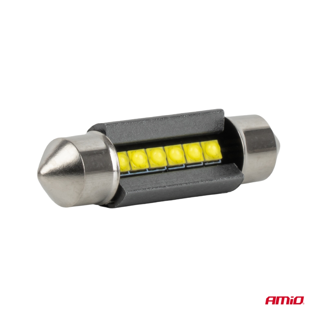 LED CANBUS крушки C5W C10W 36MM 2525 6SMD бели 12V 24V 2броя AMIO-05007 1бр.