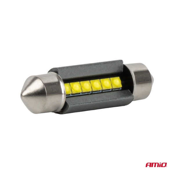 LED CANBUS крушки C5W C10W 36MM 2525 6SMD бели 12V 24V 2броя AMIO-05007 1бр.