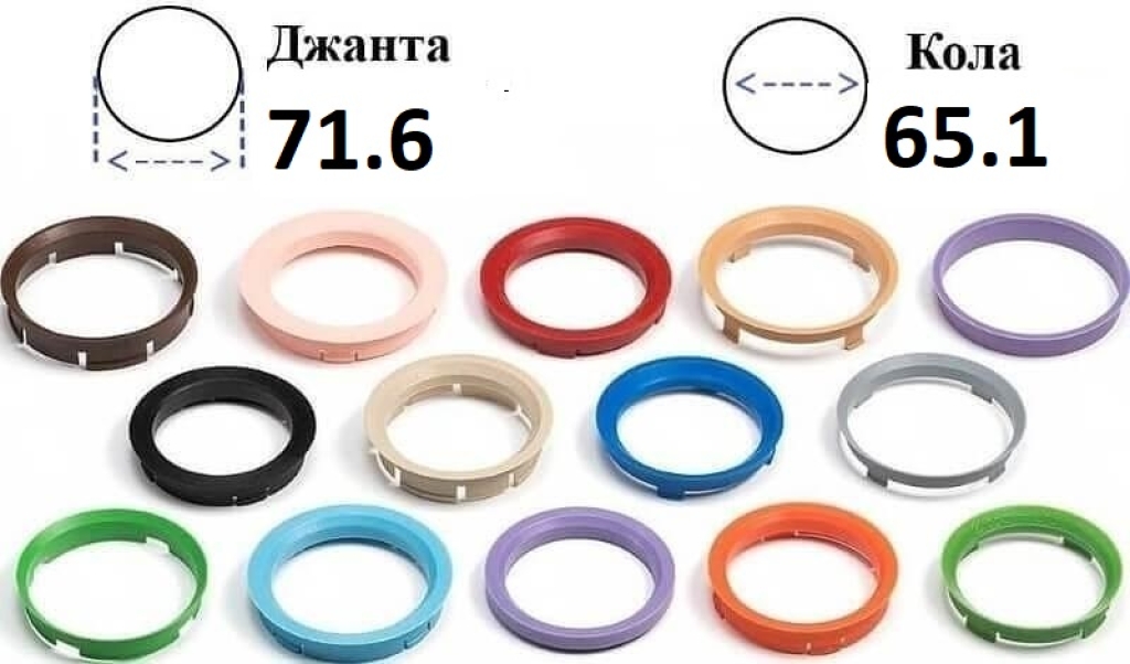Втулки дистанционни за алуминиеви джанти 71.6мм - 65.1мм Vertex 4бр.
