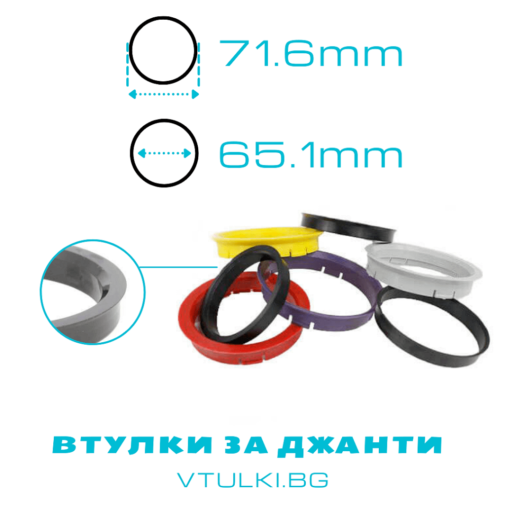 Втулки дистанционни за алуминиеви джанти 71.6мм - 65.1мм Vertex 4бр.
