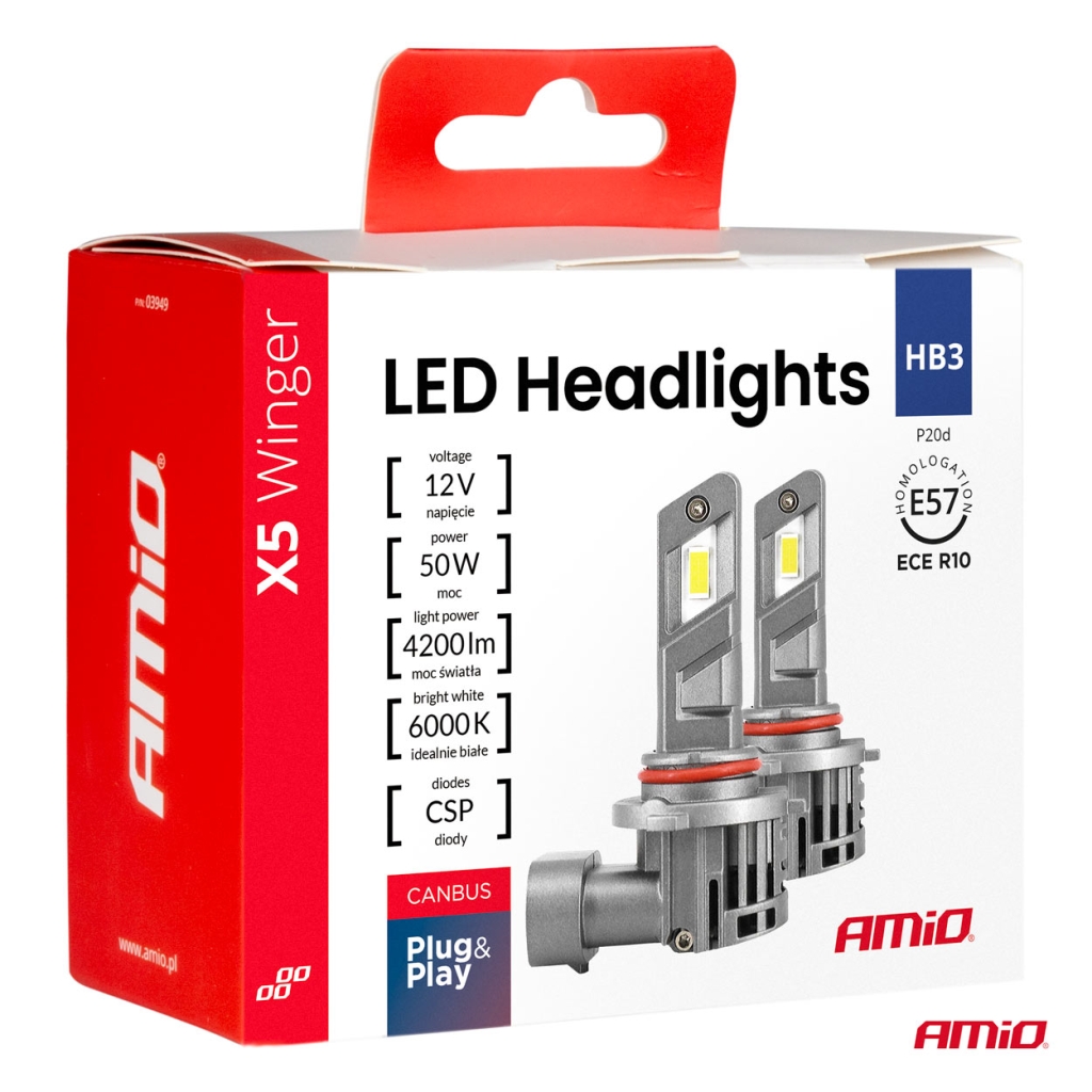 X5 Winger Series LED автомобилни крушки H8 H9 H11 6000K Canbus AMIO-03947