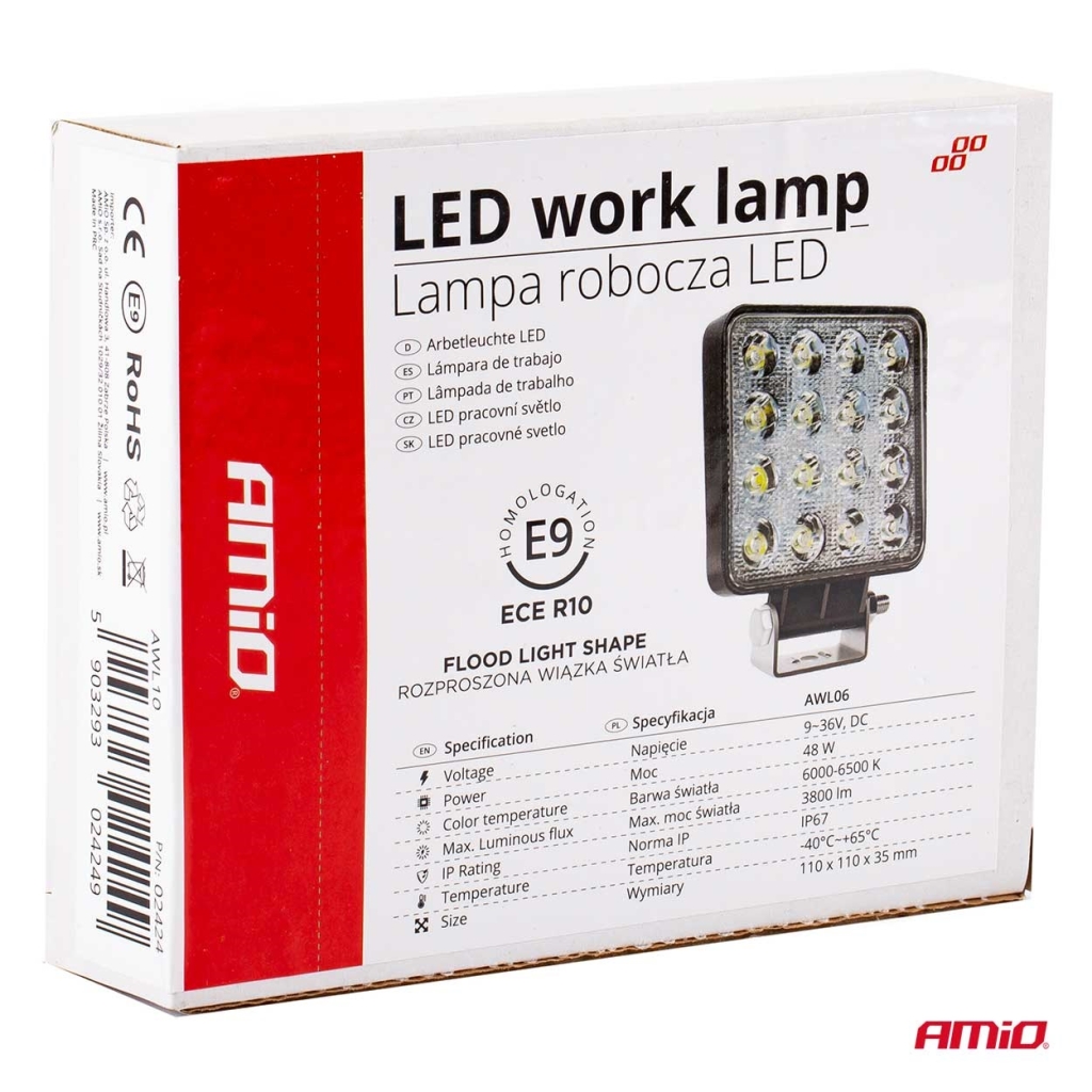 Работна лампа халоген LED прожектор AWL10 16LED 12V 24V 1 брой AMIO-02424