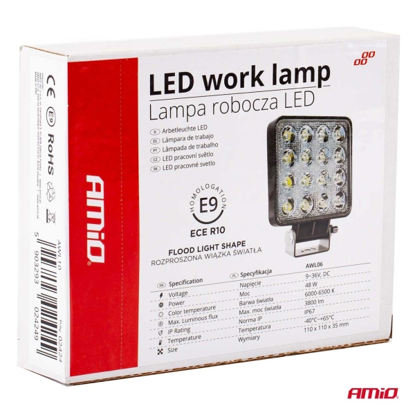 Работна лампа халоген LED прожектор AWL10 16LED 12V 24V 1 брой AMIO-02424