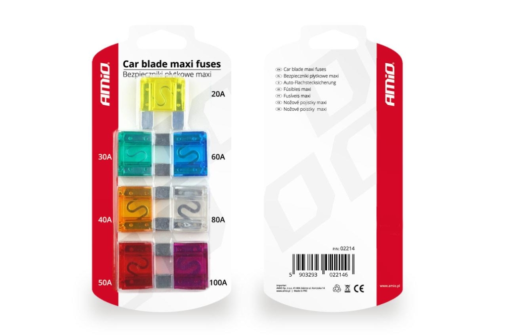 Автомобилни предпазители Amio Maxi пластинчати, 7 бр., 02214 1кт.