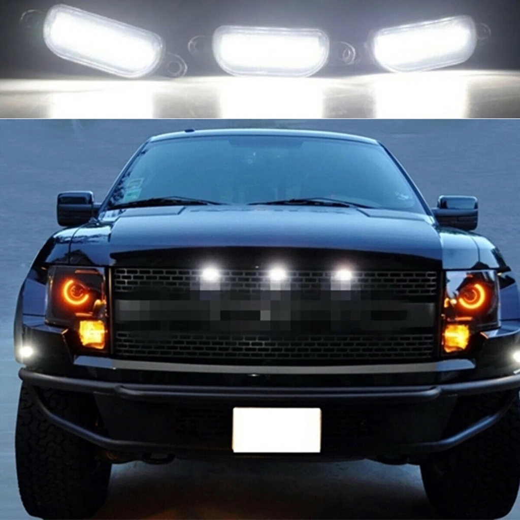 Дневни светлини за декоративна решетка Американски Стил 12V Raptor Style 6 броя Опушени Черни 12V CDH-07 / CDH-11 бели 1кт.