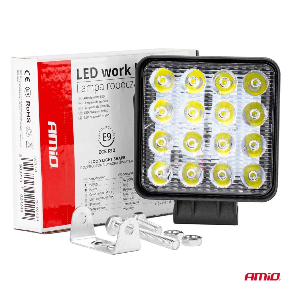 Работна лампа халоген LED прожектор AWL10 16LED 12V 24V 1 брой AMIO-02424
