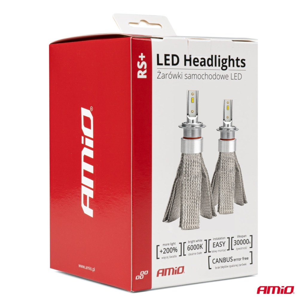 Комплект LED Лед Диодни Крушки за фар Amio H11 50W RS + Slim серия, 7000Lm, 6000K 01086/71775 Cool White, Над 200% по-ярка светлина 1кт.