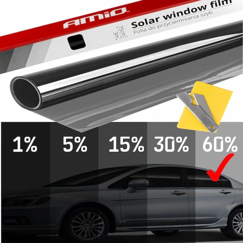 Фолио за тониране на прозорци недраскащо 0.75м x 3м Light Black 60% AMIO-01654 1кт.