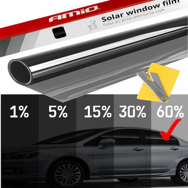 Фолио за тониране на прозорци недраскащо 0.75м x 3м Light Black 60% AMIO-01654 1кт.
