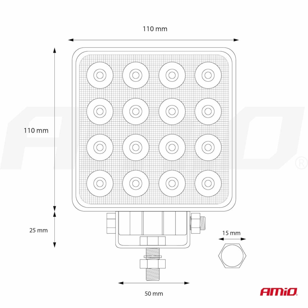 Работна лампа халоген LED прожектор AWL10 16LED 12V 24V 1 брой AMIO-02424