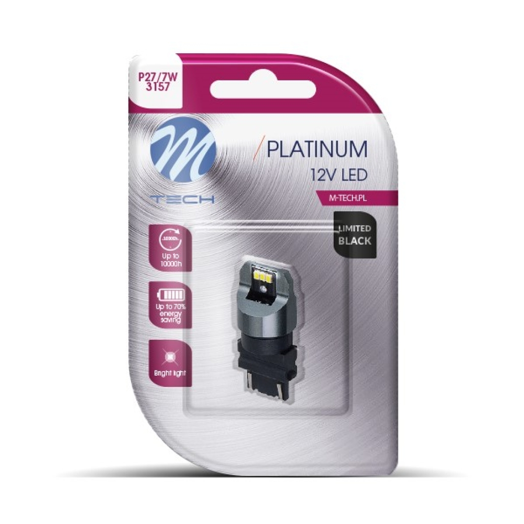 Диод Блистер M-TECH Platinum Limited Черен LB847W-01B - P27/7W 3157, 12-24V 1брой x LED диод 6x3020SMD, CANBUS, Бял