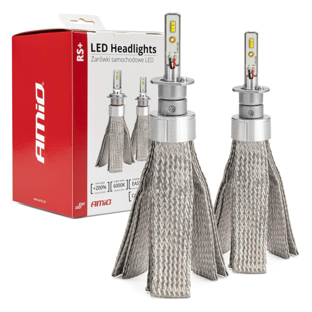 Комплект LED Крушки Amio за фар AMIO RS H1 - 50W 7000 Lm + 200% по-ярка светлина01081/71770 1кт.