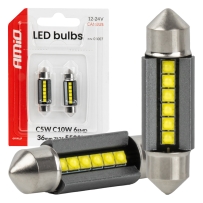 LED CANBUS крушки C5W C10W 36MM 2525 6SMD бели 12V 24V 2броя AMIO-05007 1бр.